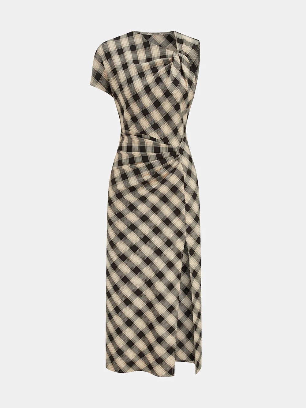 Commense Plaid One-Shoulder Midi Dress - Picture 2 of 4
